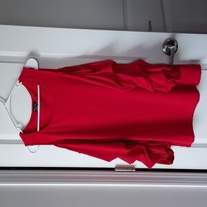 City Chic small 16 red blouse with key hole on shoulder ruffles on sleeves